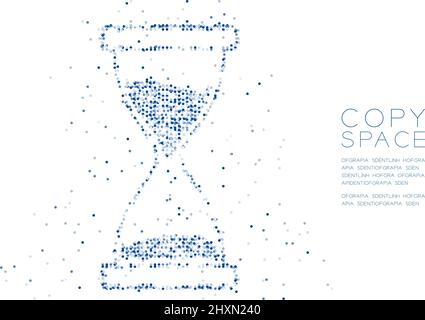 Abstrakt Geometrischer Kreis Punkt Molekül Partikelmuster Sanduhr Form, VR-Technologie Zeiterinnerung Konzept Design blau Farbe Illustration isoliert o Stock Vektor