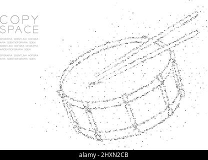 Abstraktes geometrisches Kreis Punkt Pixel Muster Snare Trommel mit Schlagstock Form, Musik Konzept Design schwarze Farbe Illustration auf weißem Hintergrund mit Co Stock Vektor