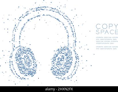 Abstrakt Geometrisches Kreis Punkt Pixel Muster Wireless Kopfhörer Form, Musikinstrument Konzept Design blaue Farbe Illustration auf weißem Hintergrund mit Stock Vektor