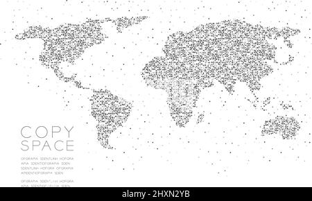 Abstrakt Geometrisch Kreis Punkt Pixel Muster World Map Form Konzept Design schwarze Farbe Illustration auf weißem Hintergrund mit Kopierraum, Vektor eps 10 Stock Vektor