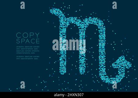 Abstrakt Sternmuster Skorpion Sternzeichen-Form, Sternbild Konzeptdesign blaue Farbdarstellung isoliert auf dunkelblauem Hintergrund mit Kopie Stock Vektor