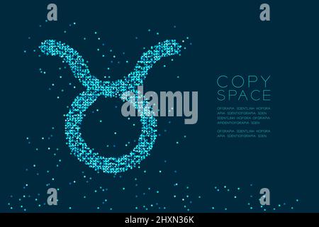 Abstrakt Sternmuster Taurus Sternzeichen-Form, Sternbild Konzeptdesign blaue Farbdarstellung isoliert auf dunkelblauem Hintergrund mit Kopie s Stock Vektor