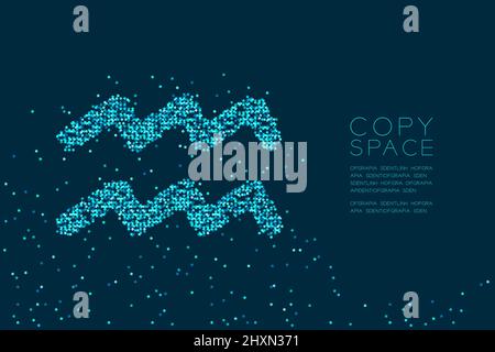 Abstrakt Sternmuster Wassermann Sternzeichen-Form, Sternbild Konzeptdesign blaue Farbdarstellung isoliert auf dunkelblauem Hintergrund mit Kopie Stock Vektor
