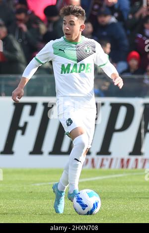 Salerno, Italien. 12. März 2022. (3/12/2022) Maxime López (US Sassuolo) in Aktion die Serie A zwischen den USA. Salernitana 1919 und AC Sassuolo beim Stadio Arechi Endstand 2-2 in Salerno, Italien am 12. März 2022. (Foto: Agostino Gemito/Pacific Press/Sipa USA) Quelle: SIPA USA/Alamy Live News Stockfoto