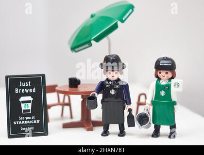 Playmobil Starbucks Figur Stockfoto