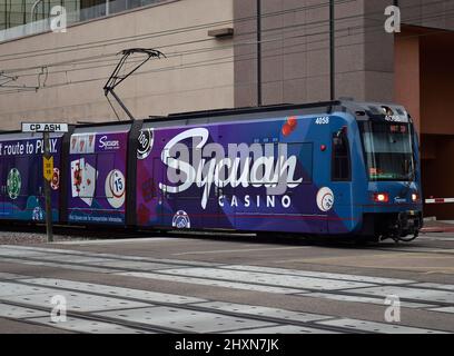 Sycuan Casino Werbung auf einem Trolley in San Diego, Kalifornien Stockfoto