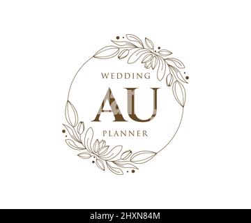 AU Initials Letter Hochzeit Monogram Logos Kollektion, handgezeichnete moderne minimalistische und florale Vorlagen für Einladungskarten, Save the Date, elegant Stock Vektor