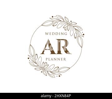 AR Initials Letter Hochzeit Monogram Logos Kollektion, handgezeichnete moderne minimalistische und florale Vorlagen für Einladungskarten, Save the Date, elegant Stock Vektor