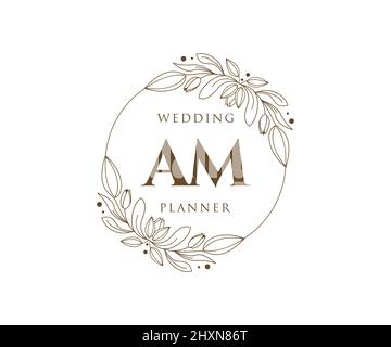 AM Initials Letter Hochzeit Monogram Logos Kollektion, handgezeichnete moderne minimalistische und florale Vorlagen für Einladungskarten, Save the Date, elegant Stock Vektor