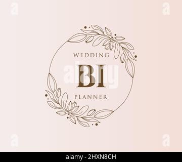 BI Initials Letter Hochzeit Monogram Logos Kollektion, handgezeichnete moderne minimalistische und florale Vorlagen für Einladungskarten, Save the Date, elegant Stock Vektor