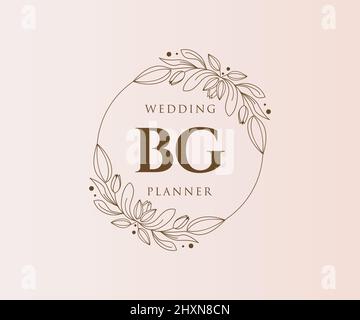 BG Initialen Brief Hochzeit Monogramm Logos Kollektion, handgezeichnete moderne minimalistische und florale Vorlagen für Einladungskarten, Save the Date, elegant Stock Vektor