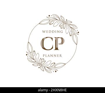 CP Initials Letter Hochzeit Monogram Logos Kollektion, handgezeichnete moderne minimalistische und florale Vorlagen für Einladungskarten, Save the Date, elegant Stock Vektor