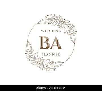 BA Initials Letter Hochzeit Monogram Logos Kollektion, handgezeichnete moderne minimalistische und florale Vorlagen für Einladungskarten, Save the Date, elegant Stock Vektor