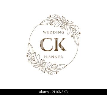 CK Initials Letter Hochzeit Monogram Logos Kollektion, handgezeichnete moderne minimalistische und florale Vorlagen für Einladungskarten, Save the Date, elegant Stock Vektor