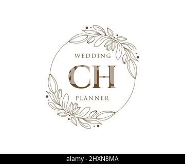 CH Initialen Brief Hochzeit Monogramm Logos Kollektion, handgezeichnete moderne minimalistische und florale Vorlagen für Einladungskarten, Save the Date, elegant Stock Vektor