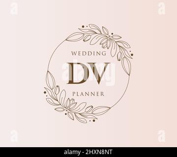 DV Initialen Brief Hochzeit Monogramm Logos Kollektion, handgezeichnete moderne minimalistische und florale Vorlagen für Einladungskarten, Save the Date, elegant Stock Vektor