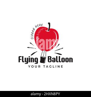 Fliegender Ballon Illustration Logo Roter Apfel fliegend in der Luft einzigartig. Stock Vektor