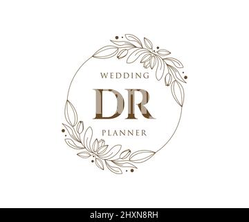 DR Initials Letter Hochzeit Monogram Logos Kollektion, handgezeichnete moderne minimalistische und florale Vorlagen für Einladungskarten, Save the Date, elegant Stock Vektor