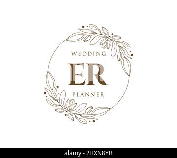 ER Initialen Brief Hochzeit Monogram Logos Kollektion, handgezeichnete moderne minimalistische und florale Vorlagen für Einladungskarten, Save the Date, elegant Stock Vektor