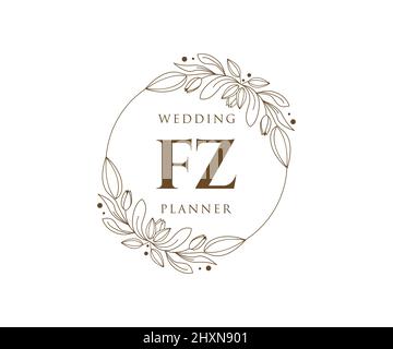 FZ Initials Letter Hochzeit Monogram Logos Kollektion, handgezeichnete moderne minimalistische und florale Vorlagen für Einladungskarten, Save the Date, elegant Stock Vektor