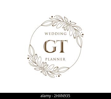 GT Initials Letter Hochzeitslogos Kollektion, handgezeichnete moderne minimalistische und florale Vorlagen für Einladungskarten, Save the Date, elegant Stock Vektor