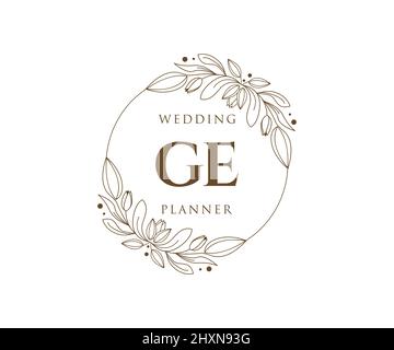 GE Initials Letter Wedding Monogram Logos Kollektion, handgezeichnete moderne minimalistische und florale Vorlagen für Einladungskarten, Save the Date, elegant Stock Vektor