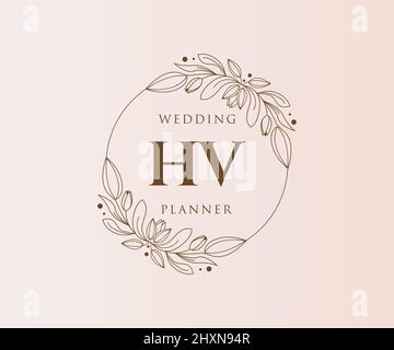 HV Initials Letter Hochzeit Monogram Logos Kollektion, handgezeichnete moderne minimalistische und florale Vorlagen für Einladungskarten, Save the Date, elegant Stock Vektor