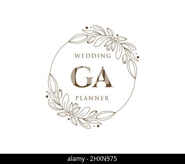 GA Initials Letter Hochzeit Monogram Logos Kollektion, handgezeichnete moderne minimalistische und florale Vorlagen für Einladungskarten, Save the Date, elegant Stock Vektor