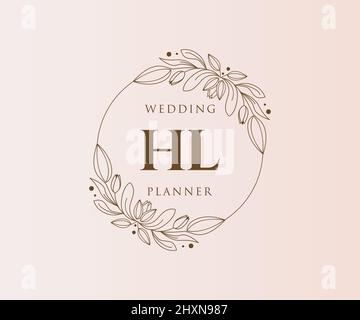 HL Initials Letter Hochzeit Monogram Logos Kollektion, handgezeichnete moderne minimalistische und florale Vorlagen für Einladungskarten, Save the Date, elegant Stock Vektor