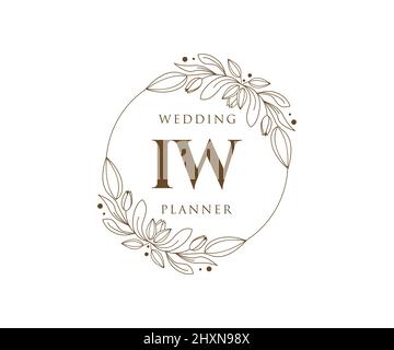 IW Initials Letter Hochzeit Monogram Logos Kollektion, handgezeichnete moderne minimalistische und florale Vorlagen für Einladungskarten, Save the Date, elegant Stock Vektor