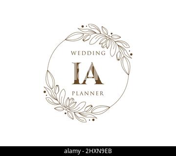 IA Initials Letter Hochzeit Monogram Logos Kollektion, handgezeichnete moderne minimalistische und florale Vorlagen für Einladungskarten, Save the Date, elegant Stock Vektor