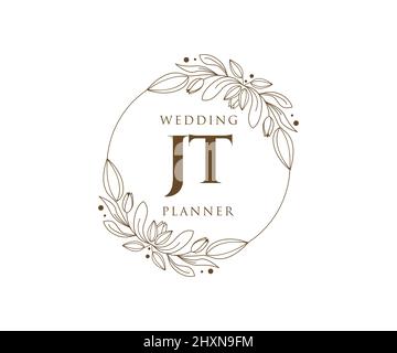 JT Initials Letter Hochzeit Monogram Logos Kollektion, handgezeichnete moderne minimalistische und florale Vorlagen für Einladungskarten, Save the Date, elegant Stock Vektor