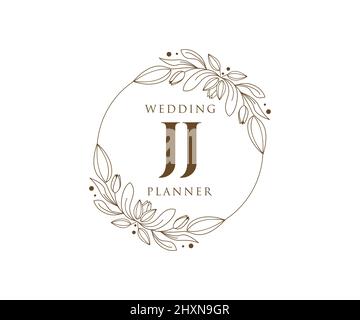 JJ Initials Letter Hochzeitslogos-Kollektion, handgezeichnete, moderne, minimalistische und florale Vorlagen für Einladungskarten, Save the Date, elegant Stock Vektor