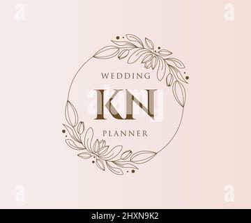 KN Initialen Brief Hochzeit Monogram Logos Kollektion, handgezeichnete moderne minimalistische und florale Vorlagen für Einladungskarten, Save the Date, elegant Stock Vektor