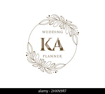 KA Initials Letter Hochzeit Monogram Logos Kollektion, handgezeichnete moderne minimalistische und florale Vorlagen für Einladungskarten, Save the Date, elegant Stock Vektor