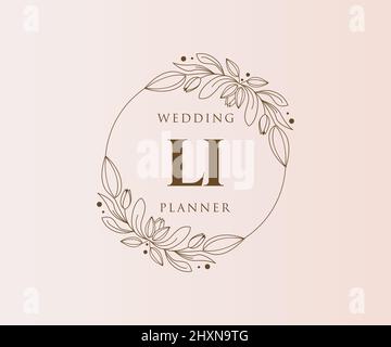 LI Initialen Brief Hochzeit Monogramm Logos Kollektion, handgezeichnete moderne minimalistische und florale Vorlagen für Einladungskarten, Save the Date, elegant Stock Vektor