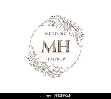 MH Initials Letter Hochzeit Monogram Logos Kollektion, handgezeichnete moderne minimalistische und florale Vorlagen für Einladungskarten, Save the Date, elegant Stock Vektor