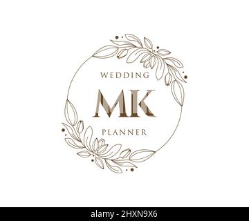 MK Initialen Brief Hochzeit Monogram Logos Kollektion, handgezeichnete moderne minimalistische und florale Vorlagen für Einladungskarten, Save the Date, elegant Stock Vektor