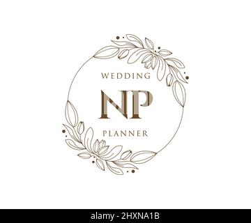 NP Initials Letter Hochzeit Monogram Logos Kollektion, handgezeichnete moderne minimalistische und florale Vorlagen für Einladungskarten, Save the Date, elegant Stock Vektor