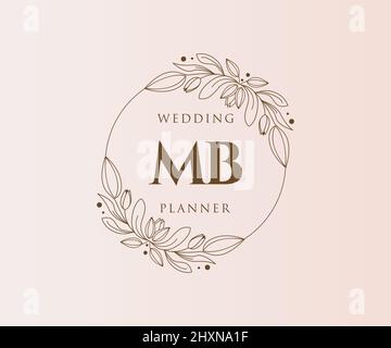 MB Initials Letter Hochzeitslogos Kollektion, handgezeichnete moderne minimalistische und florale Vorlagen für Einladungskarten, Save the Date, elegant Stock Vektor