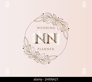 NN Initials Letter Hochzeit Monogram Logos Kollektion, handgezeichnete moderne minimalistische und florale Vorlagen für Einladungskarten, Save the Date, elegant Stock Vektor