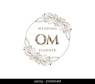 OM Initials Letter Hochzeit Monogram Logos Kollektion, handgezeichnete moderne minimalistische und florale Vorlagen für Einladungskarten, Save the Date, elegant Stock Vektor