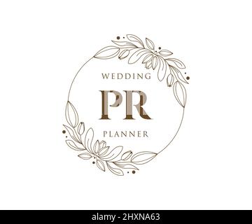 PR Initialen Brief Hochzeit Monogram Logos Kollektion, handgezeichnete moderne minimalistische und florale Vorlagen für Einladungskarten, Save the Date, elegant Stock Vektor