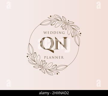 QN Initials Letter Hochzeit Monogram Logos Kollektion, handgezeichnete moderne minimalistische und florale Vorlagen für Einladungskarten, Save the Date, elegant Stock Vektor