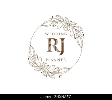 RJ Initials Letter Hochzeit Monogram Logos Kollektion, handgezeichnete moderne minimalistische und florale Vorlagen für Einladungskarten, Save the Date, elegant Stock Vektor