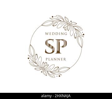 SP Initialen Brief Hochzeit Monogramm Logos Kollektion, handgezeichnete moderne minimalistische und florale Vorlagen für Einladungskarten, Save the Date, elegant Stock Vektor