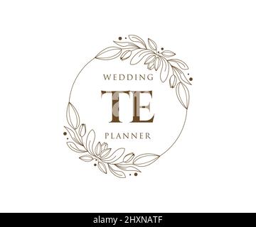 TE Initials Letter Hochzeitslogos-Kollektion, handgezeichnete, moderne, minimalistische und florale Vorlagen für Einladungskarten, Save the Date, elegant Stock Vektor