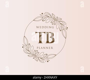 TB Initials Letter Hochzeitslogos-Kollektion, handgezeichnete, moderne, minimalistische und florale Vorlagen für Einladungskarten, Save the Date, elegant Stock Vektor