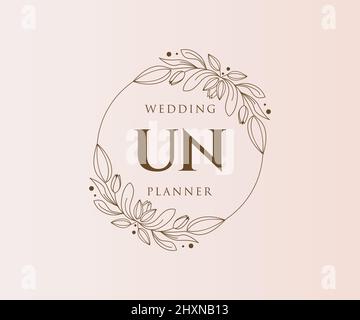 UN Initials Letter Hochzeit Monogram Logos Kollektion, handgezeichnete moderne minimalistische und florale Vorlagen für Einladungskarten, Save the Date, elegant Stock Vektor