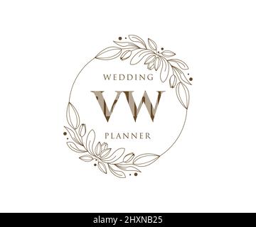 VW Initials Letter Hochzeitslogos Kollektion, handgezeichnete moderne minimalistische und florale Vorlagen für Einladungskarten, Save the Date, elegant Stock Vektor